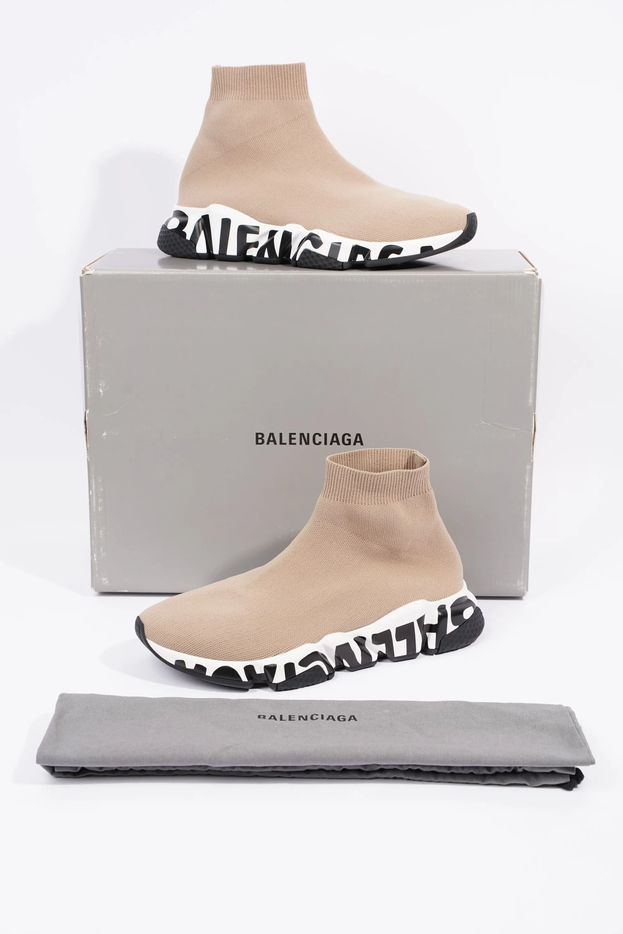 Balenciaga Mens Speed Beige / White / Black / Graffiti EU 39 / UK 5