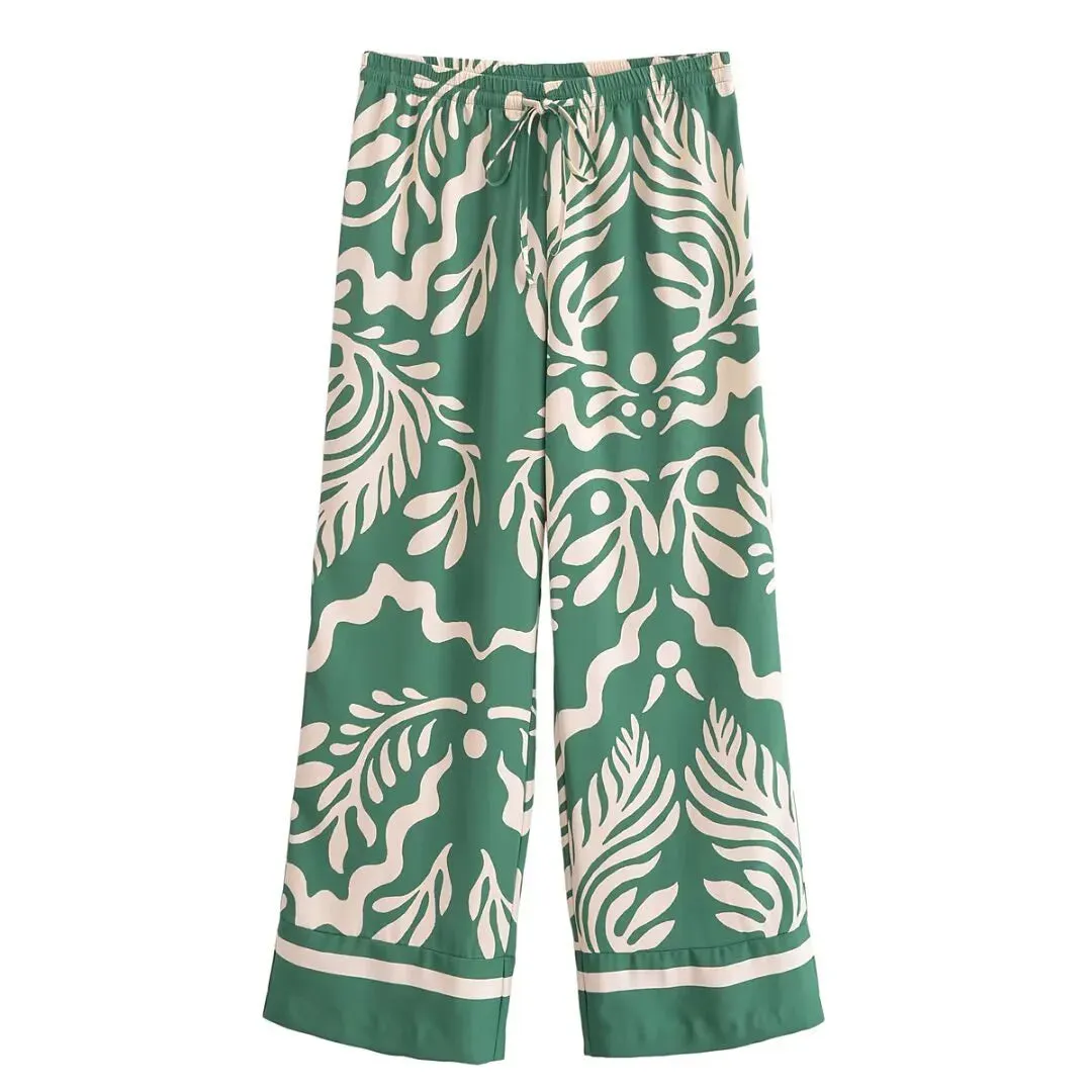 Callista Printed Co-Ord Set  Button-Up Shirt and Wide-Leg Trousers in Black or Green