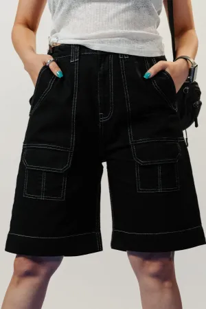 Contrast Stitch Black Shorts