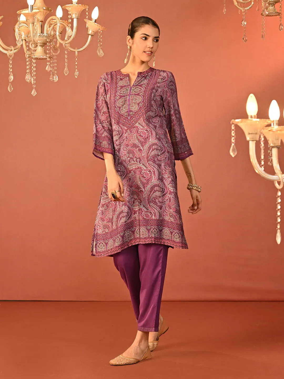Fiza Purple Printed Co-ord Set for Women