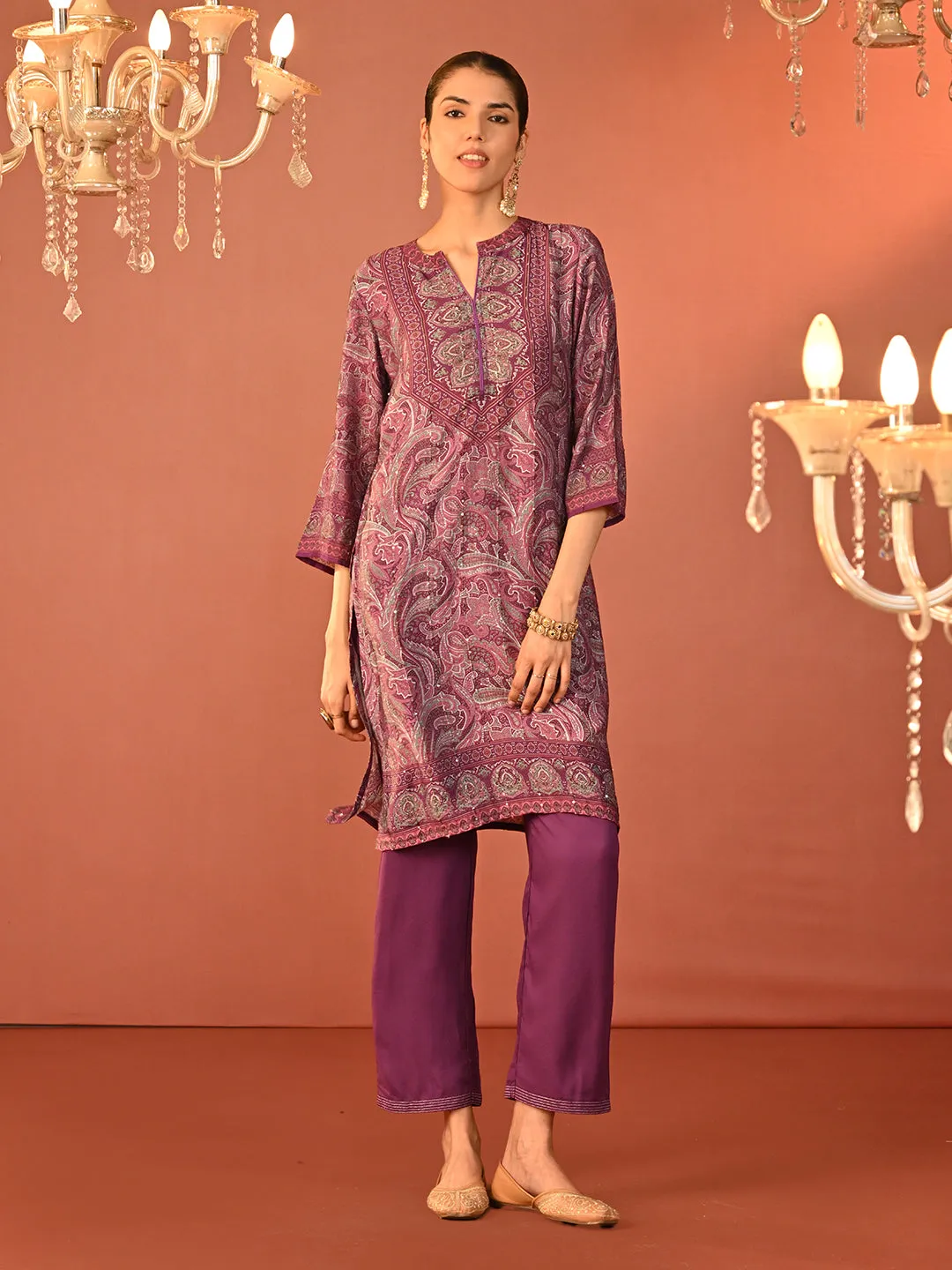 Fiza Purple Printed Co-ord Set for Women