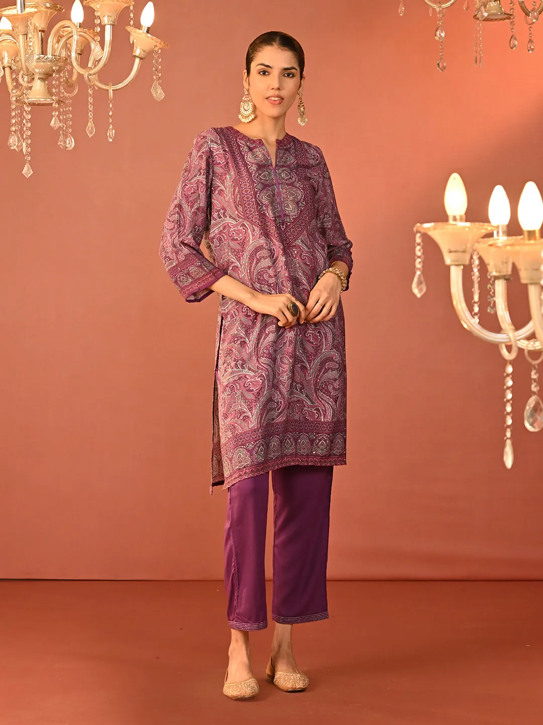 Fiza Purple Printed Co-ord Set for Women