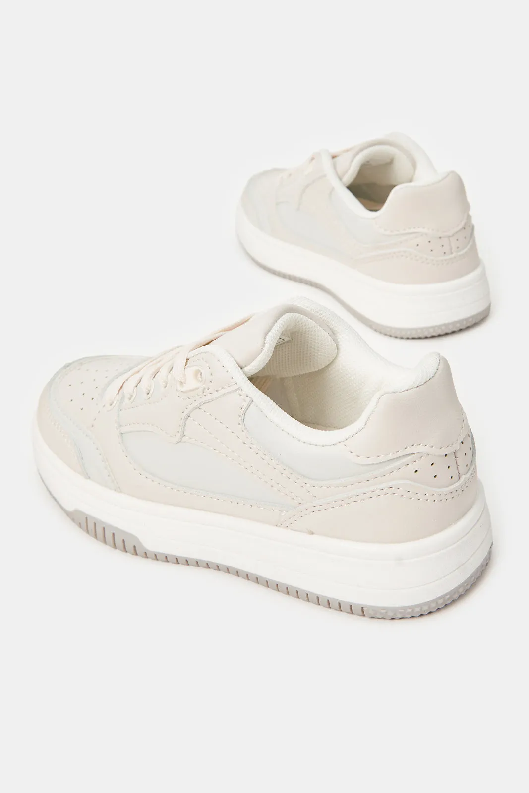 Girls Grey Lace-Up Sneakers