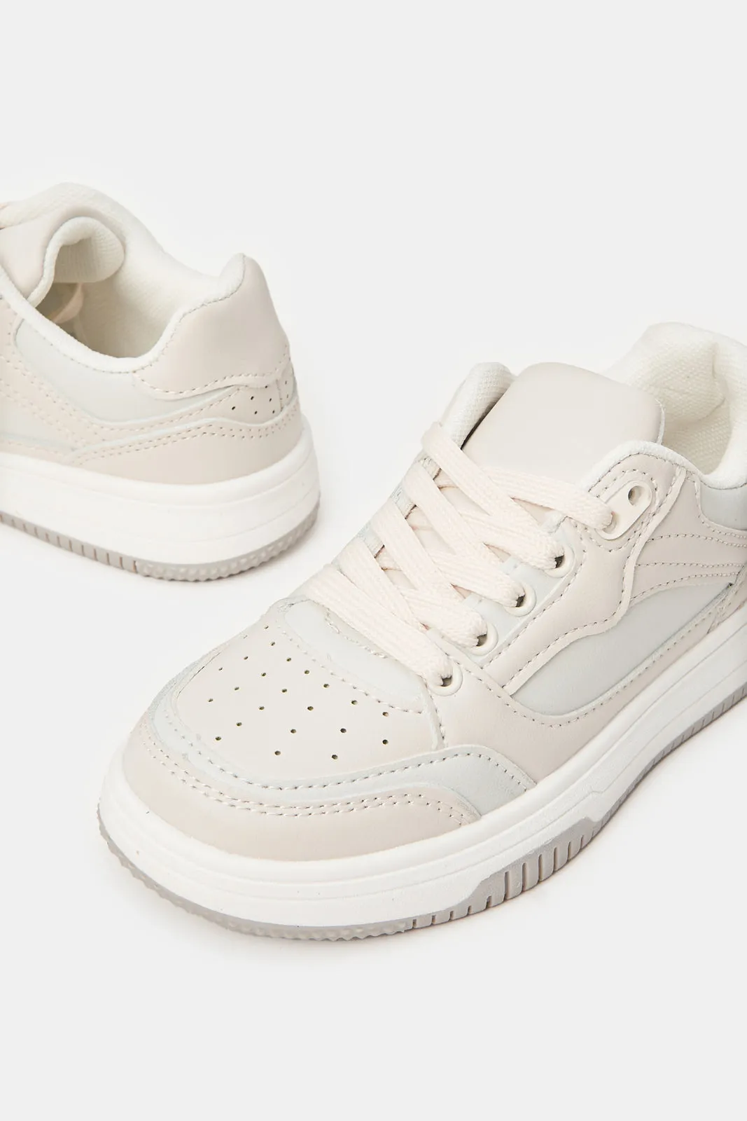 Girls Grey Lace-Up Sneakers