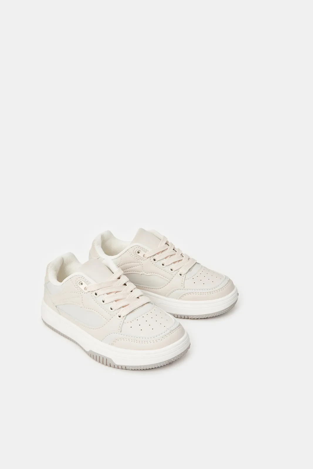 Girls Grey Lace-Up Sneakers