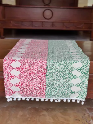 Hand Block Printed Table Runners Red And Green