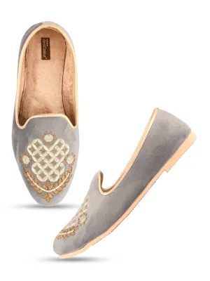 Men's Indian Ethnic Party Wear Grey Footwear - Desi Colour