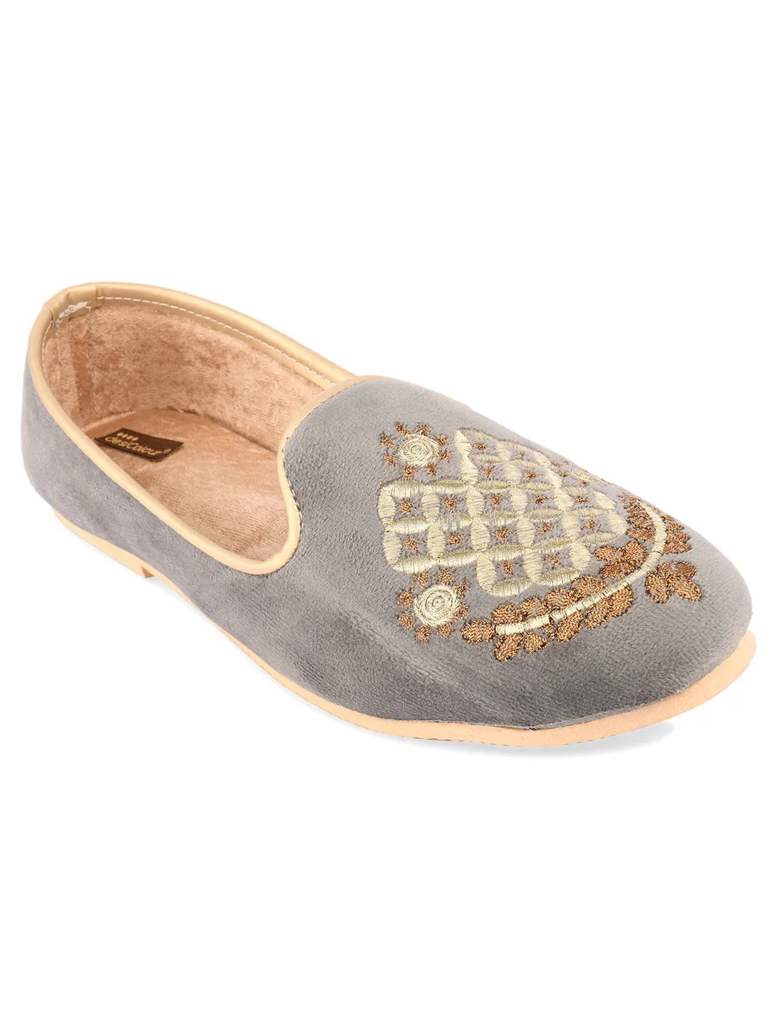 Men's Indian Ethnic Party Wear Grey Footwear - Desi Colour