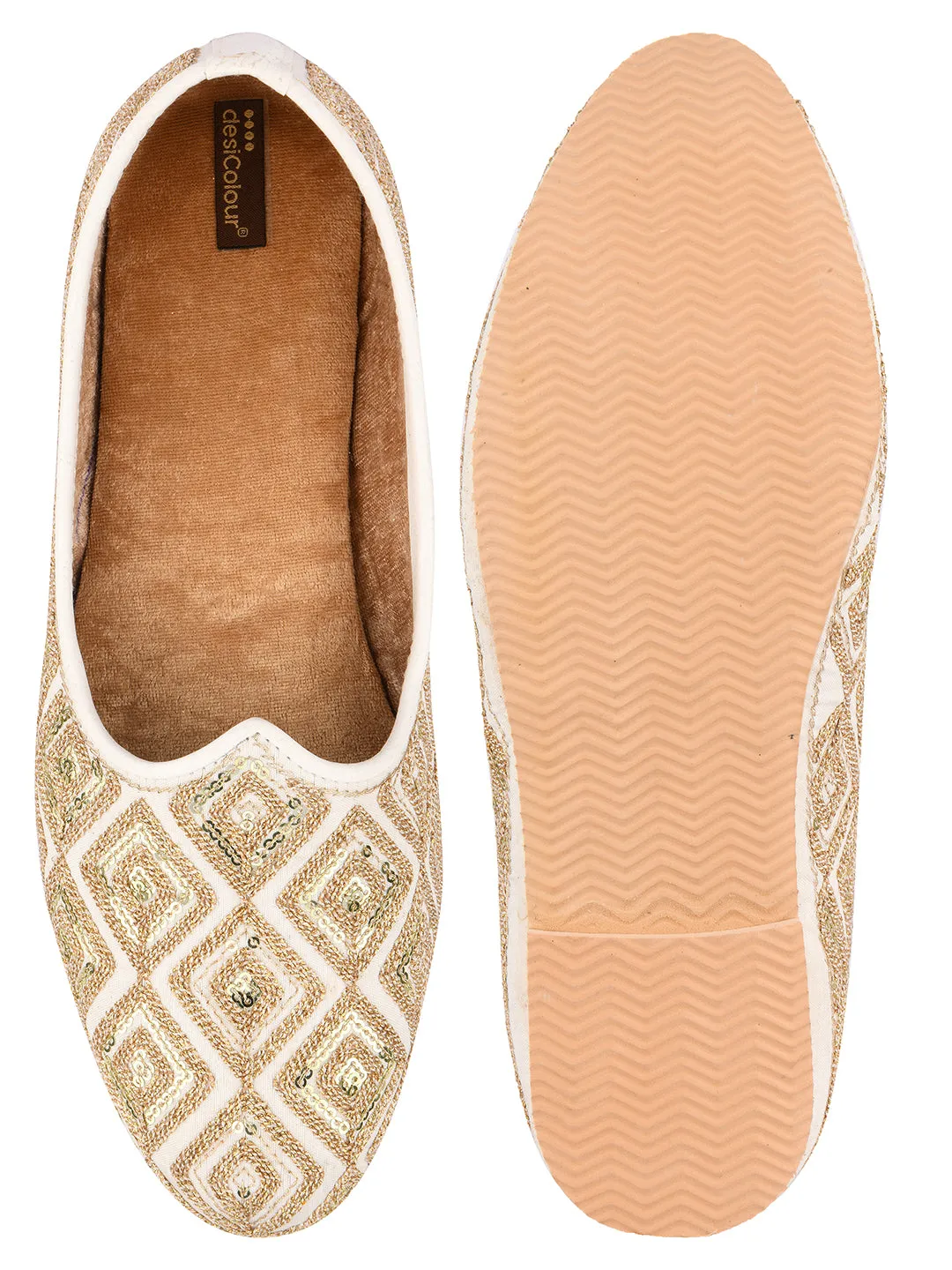Men's Indian Ethnic Party Wear Off White Footwear - Desi Colour