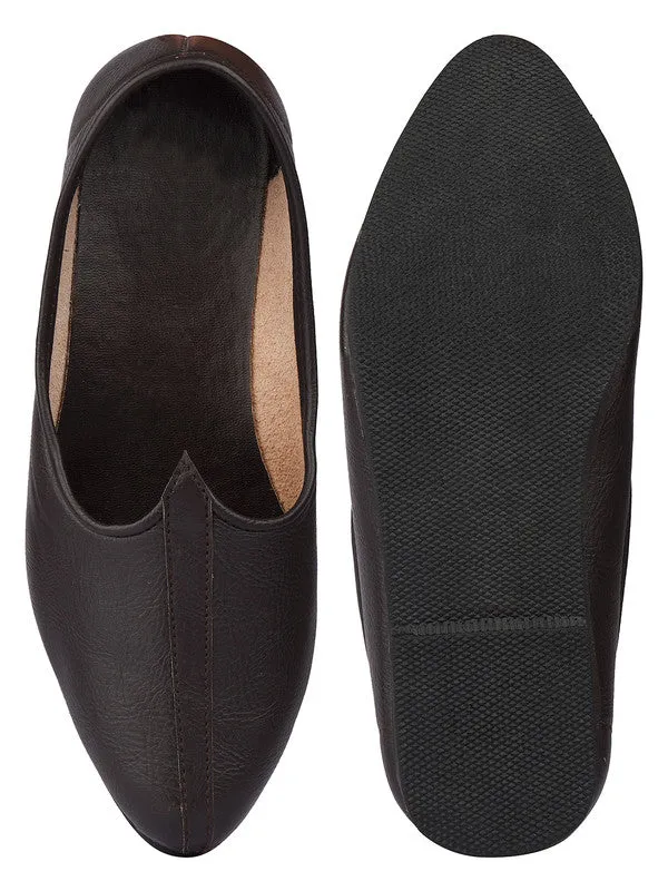 Men's Indian Ethnic Party Wear Textured Brown Footwear - Desi Colour