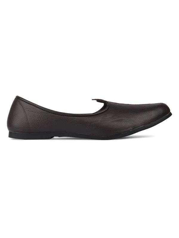 Men's Indian Ethnic Party Wear Textured Brown Footwear - Desi Colour