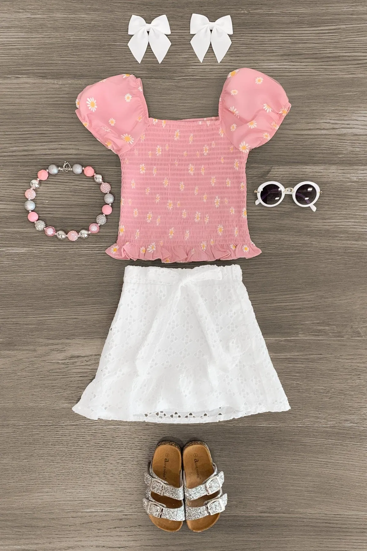 Pink & White Daisy Skirt Set