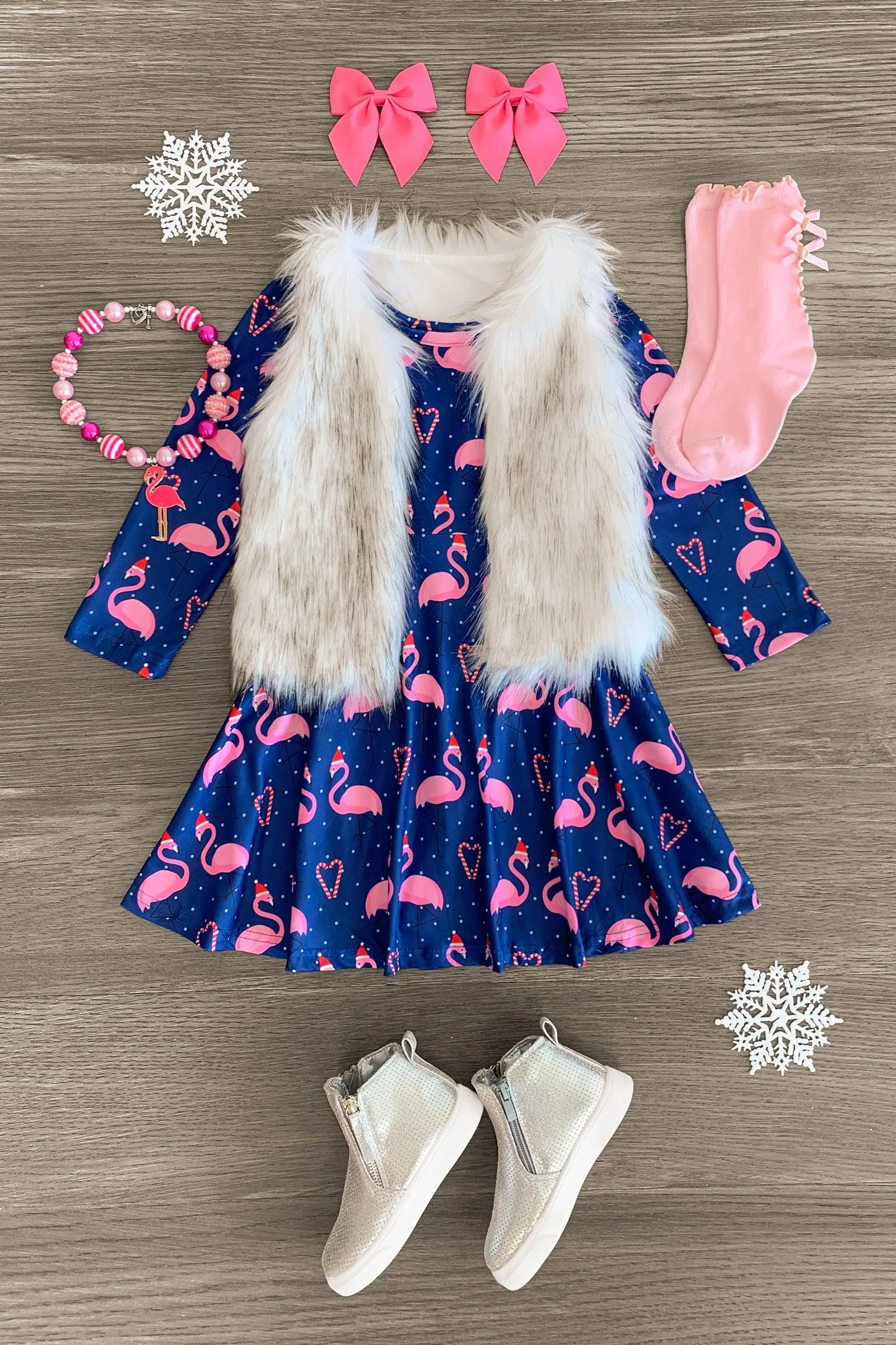 Polka Dot Christmas Flamingo Dress