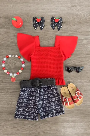 Red Smocked Alphabet Short Set