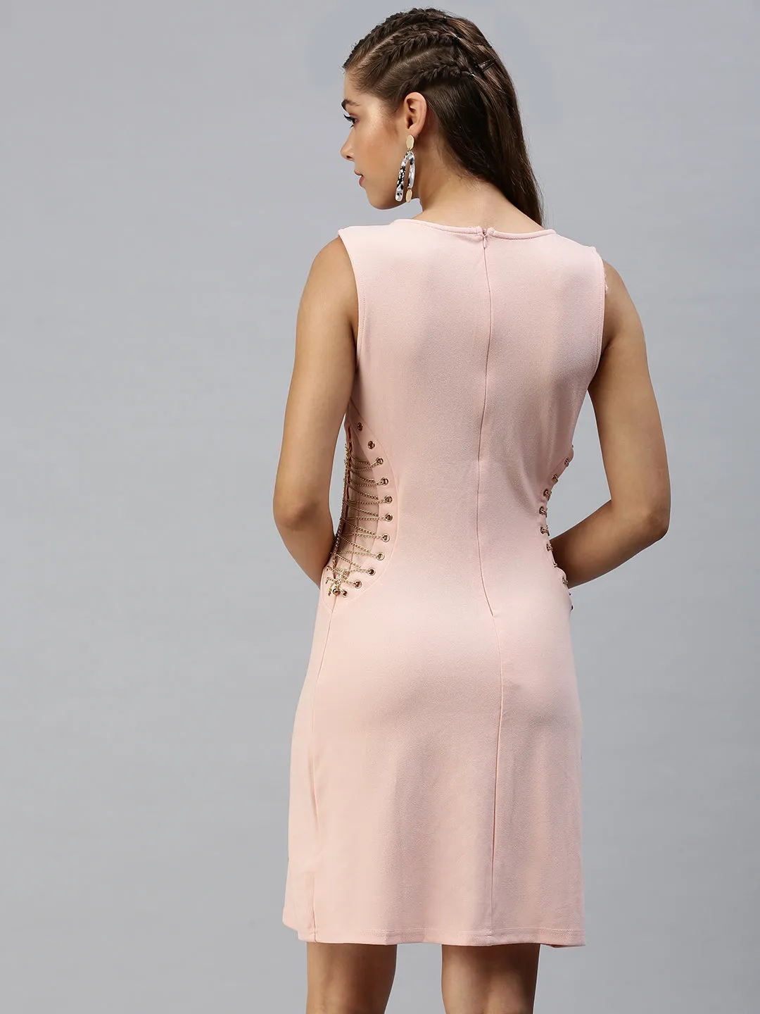 Women Peach Scuba Sheath Dress