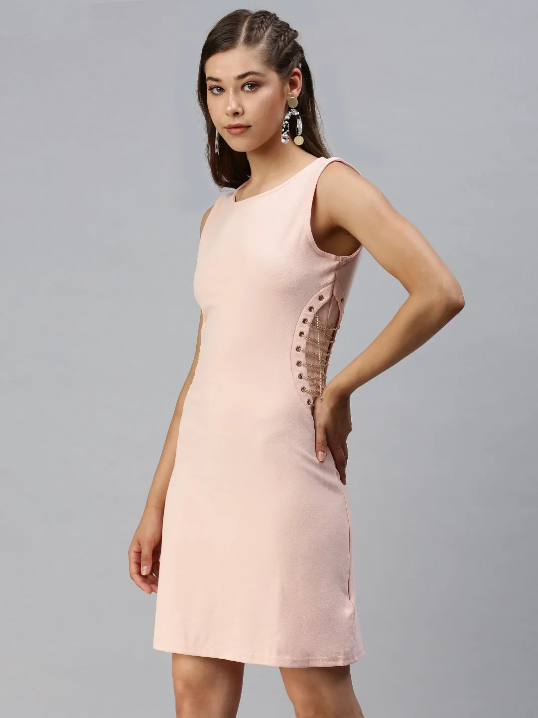 Women Peach Scuba Sheath Dress