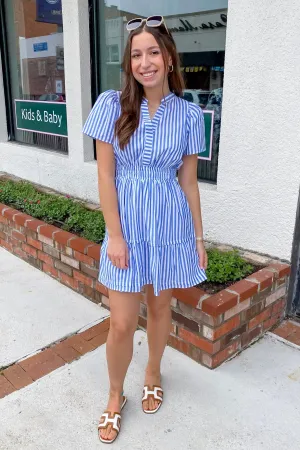 Write This Down Blue Striped Dress